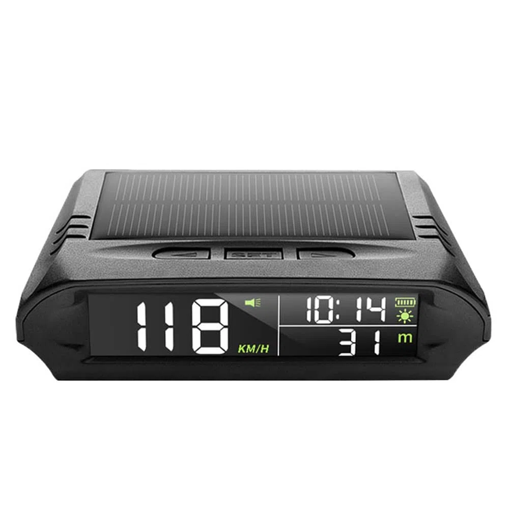 HUIOP Pantalla HUD del automóvil,Pantalla Frontal inalámbrica para Coche, velocímetro Digital GPS Solar con Pantalla LCD, Alarma de Exceso de Velocidad, KMH/mph, Tiempo/altitud/Temperatura/Pantalla