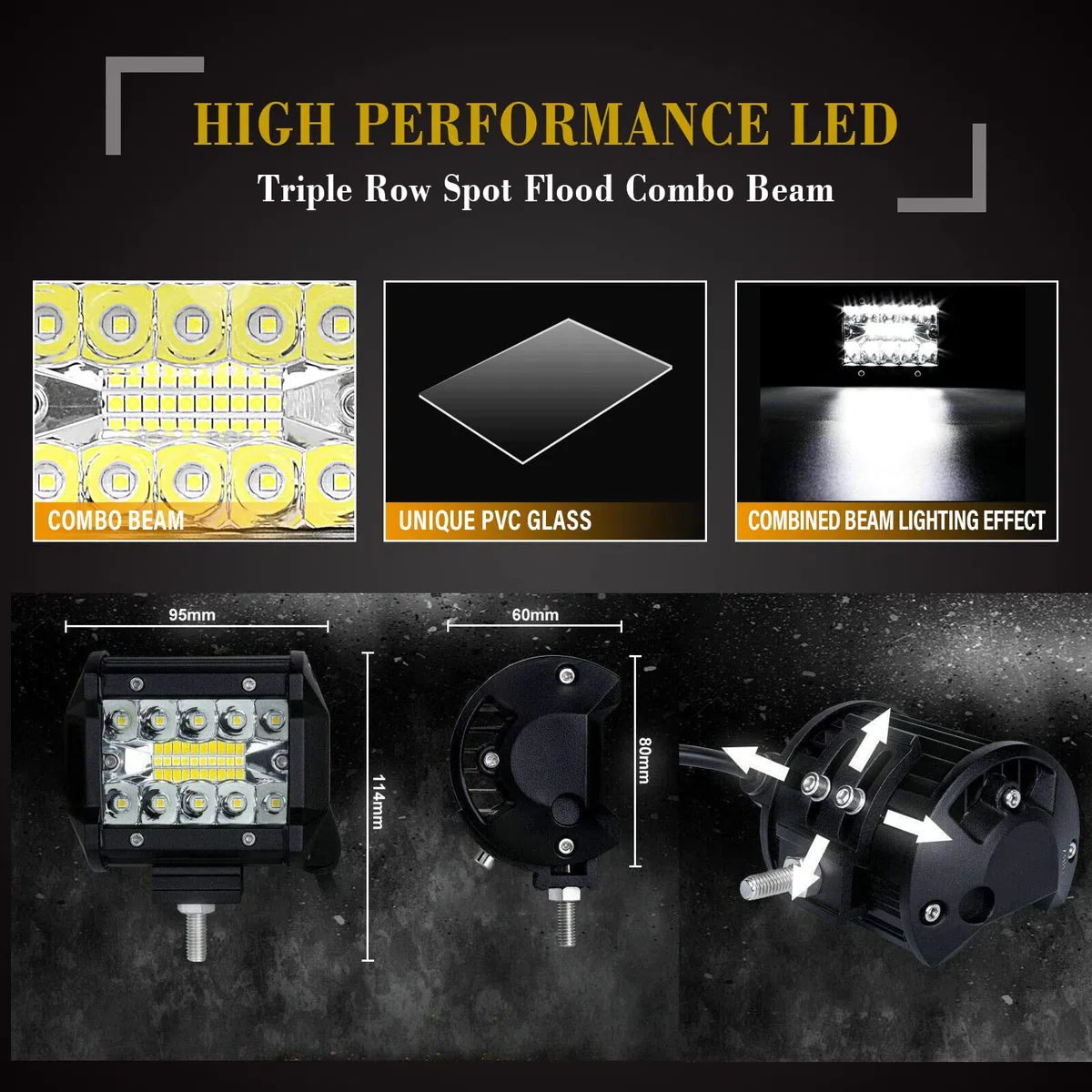 RIGIDON 8D 23 Pulgadas 480W barra de luz led, 2 Pcs 4 pulgadas 60W foco trabajo lámpara, barras luminosas y 12V kit de cableado para off road camión coche ATV 4x4, Faros 6000K blanca
