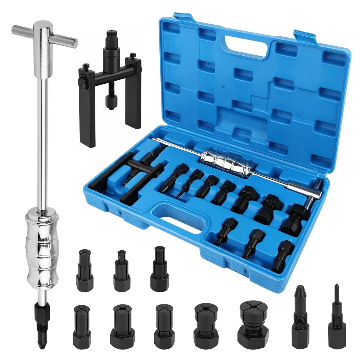 Extractor de Rodamientos Interior Mejorado, Juego de Extractor Interior con Martillo Deslizante y Extractor de Dos Brazos, Martillo Deslizante con 8 Mandriles Expansibles 8–32 mm, Extractor Cojinetes