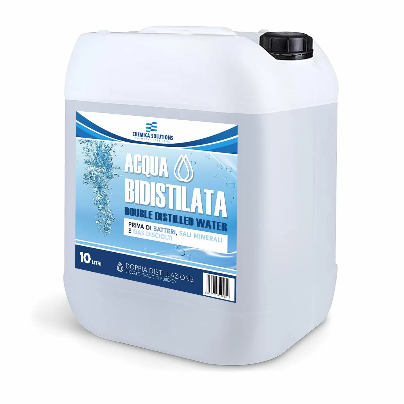 Agua bidestilada pura para uso industrial y clínico, bidón de 10 litros, destilada dos veces, desmineralizada, fabricada en Italia