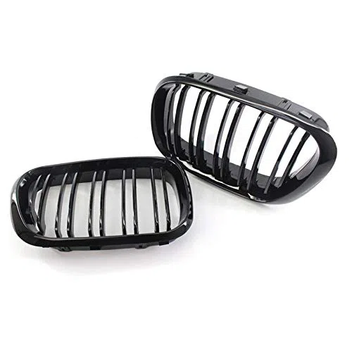 Parrilla delantera para parrilla de riñón de repuesto para BMW X5 E53 1998-2003 doble listón estilo deportivo negro brillante (negro brillante)