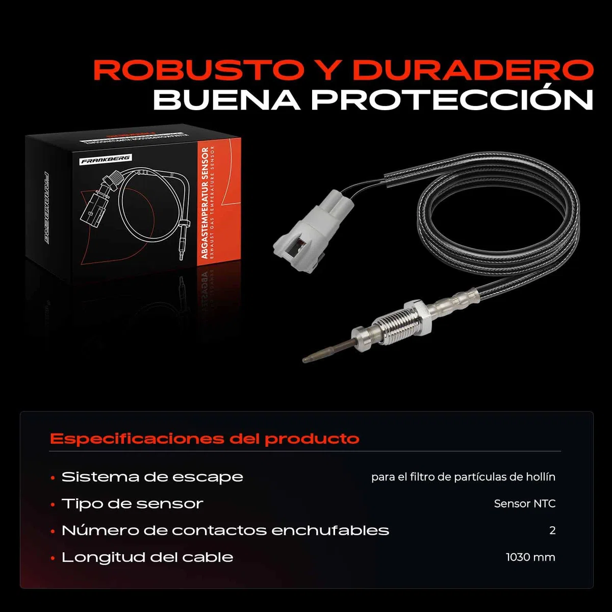 Frankberg Sensor de temperatura de gases de escape 2 Polos Compatible con Grand Vitara II JT TD TE 1.9 DDiS AWD 1.9 DDiS 2005-2015 Replace# 1481067J10,1481067J10000
