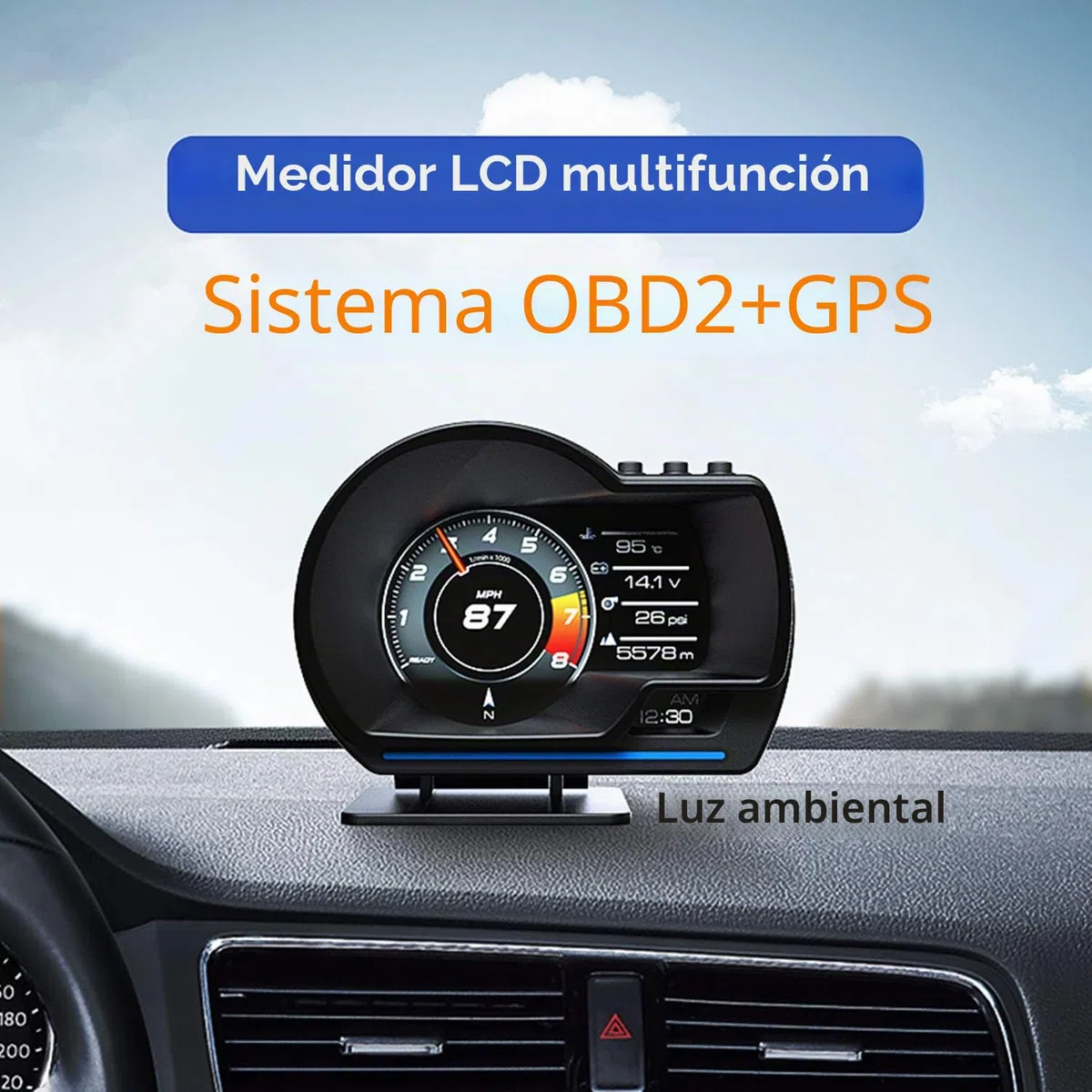 Pantalla de cabeza para coche, OBD2 y GPS modos duales, indicador inteligente HUD visualización HUD velocímetro RPM alarma Km/h MPH compatible con todos los coches y camiones