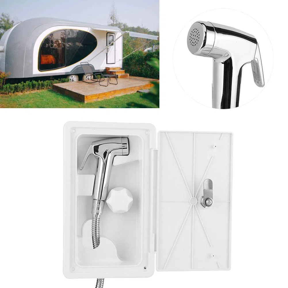 Akozon RV Kit de ducha al aire libre Cabezal de ducha caliente y fría con 2 llaves para barco marino RV Caravana Accesorios para autocaravana Ducha al aire libre Autocaravana