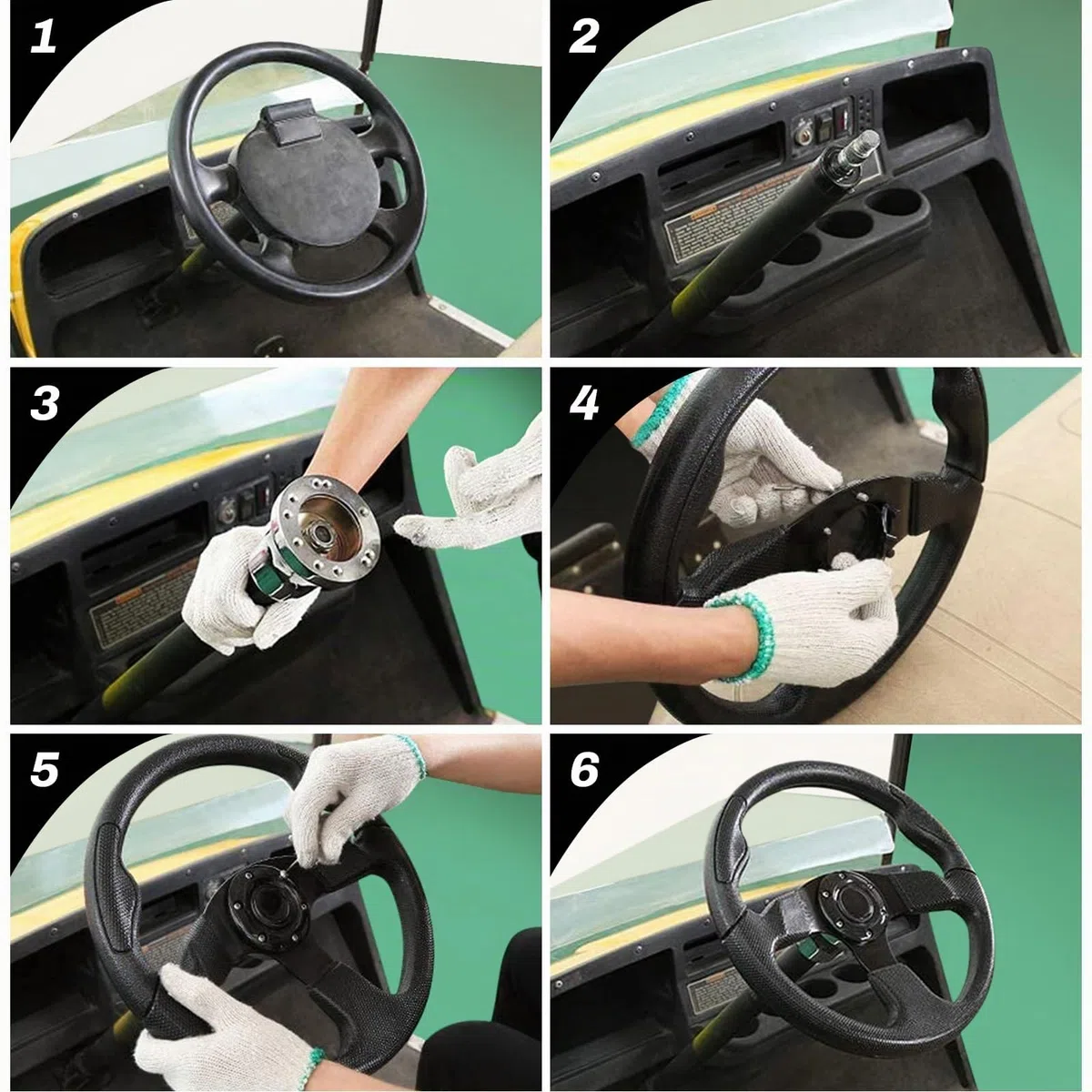 Universal Racing/Golf Cart - Volante de madera, 15 pulgadas, 6 pernos, grano de madera, estilo clásico vintage nostálgico con botones de claxon