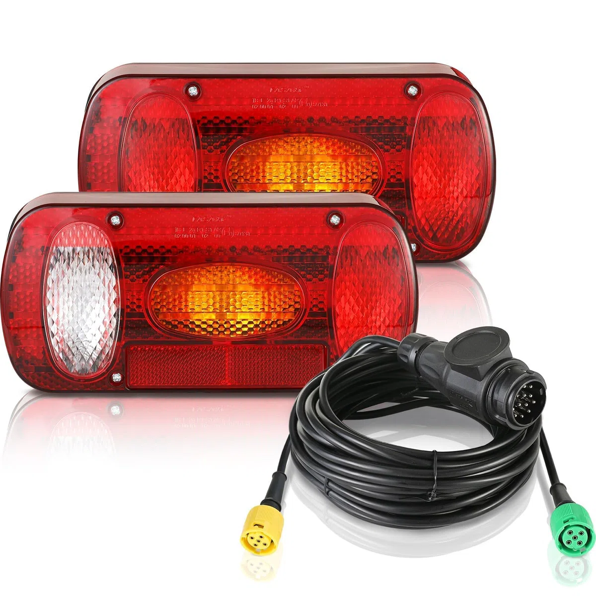 MAMIZO Juego de Pilotos Traseros Remolque, Luces para Remolque de 13 Pines, kit Luces Remolque Genéricas 12V con 6 Funciones/Juego de Cables de 5,5m*2/Certificado E