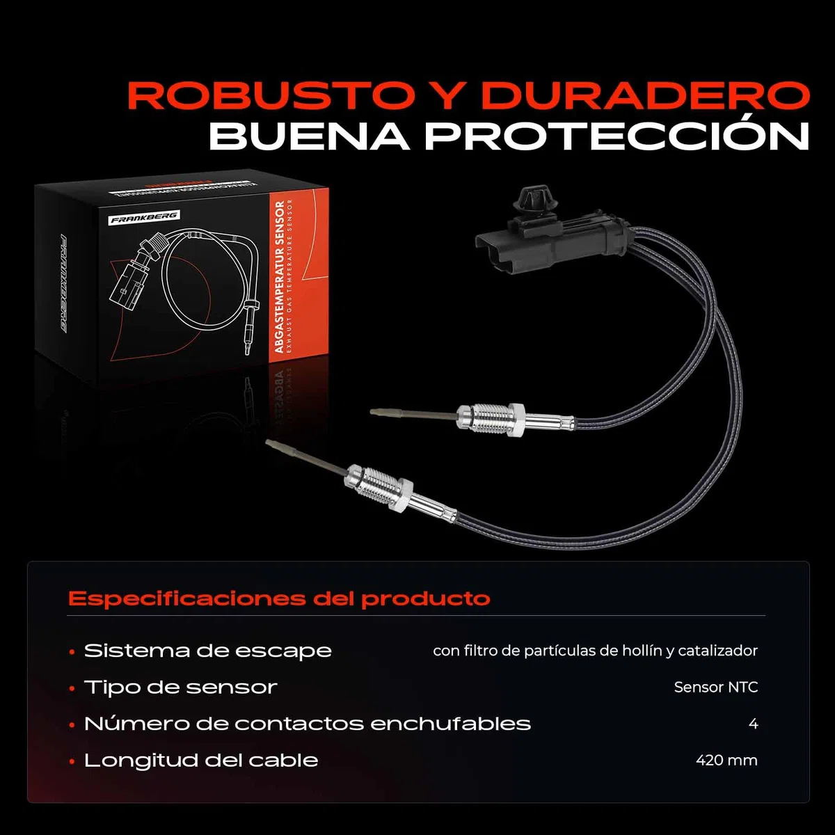 Frankberg Sensor de temperatura de gases de escape después del catalizador 4-Polos Compatible con C3 III SX C4 II NC Berlingo B9 Expert Bus V 3008 SUV M4 MC MJ MR DS3 SA Jumpy Bus V 9678157880