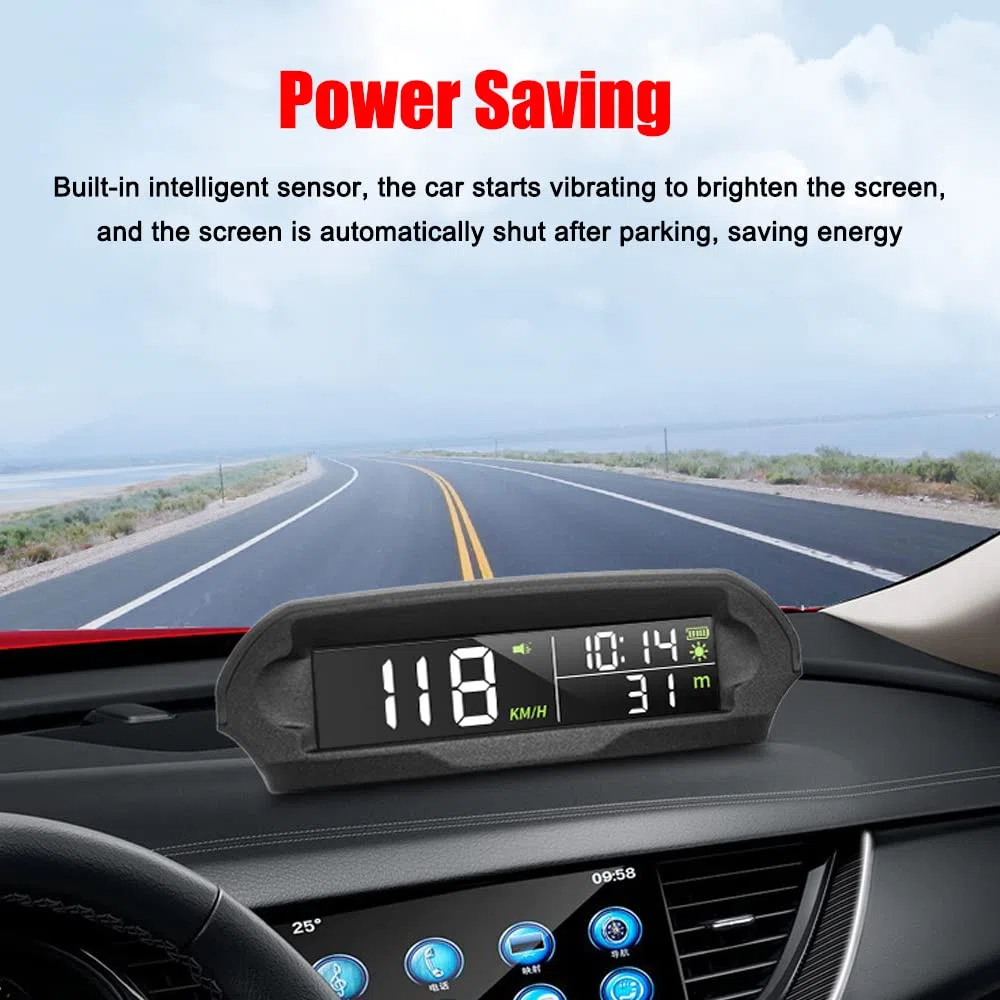HUIOP Pantalla HUD del automóvil,Pantalla Frontal inalámbrica para Coche, velocímetro Digital GPS Solar con Pantalla LCD, Alarma de Exceso de Velocidad, KMH/mph, Tiempo/altitud/Temperatura/Pantalla