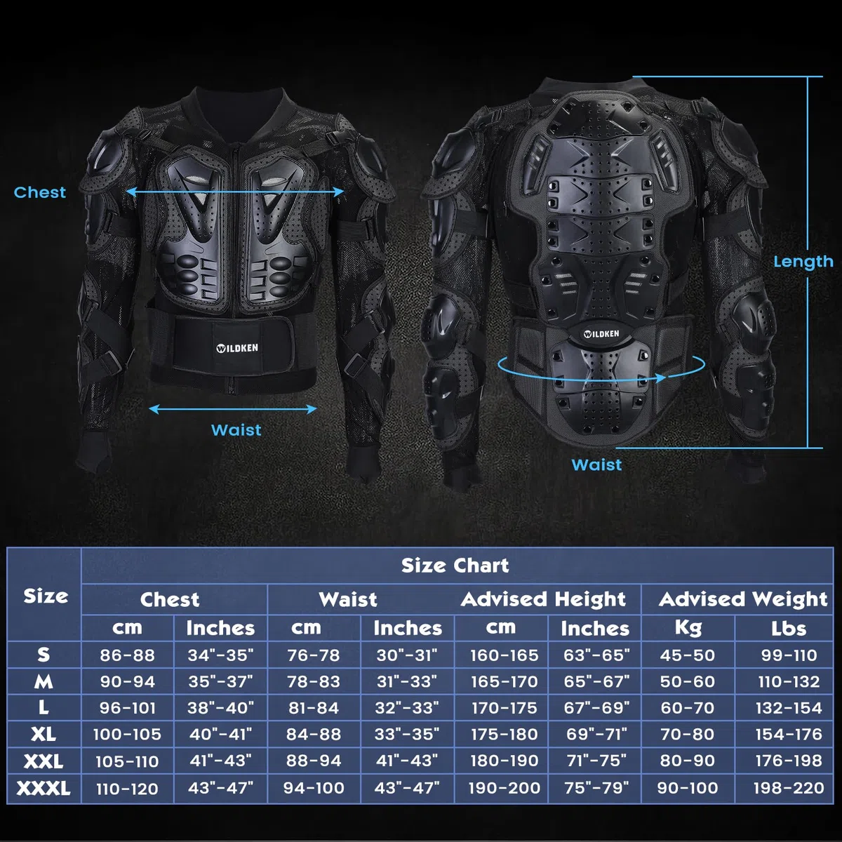 Wildken - Chaqueta de Armadura para Motocicleta, Chaqueta para Moto, Chaleco de protección, Equipo de Moto, Cross Scooter, MTB Enduro para Hombre o Mujer