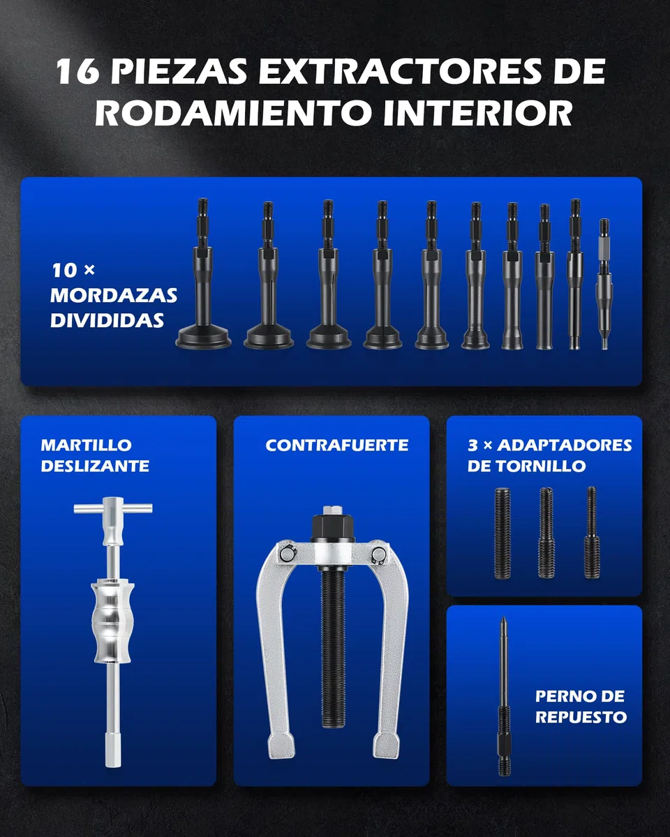 Orion Motor Tech 16 Extractores de Rodamiento Interior Herramienta de Extracción de Rodamientos Interna para Coches