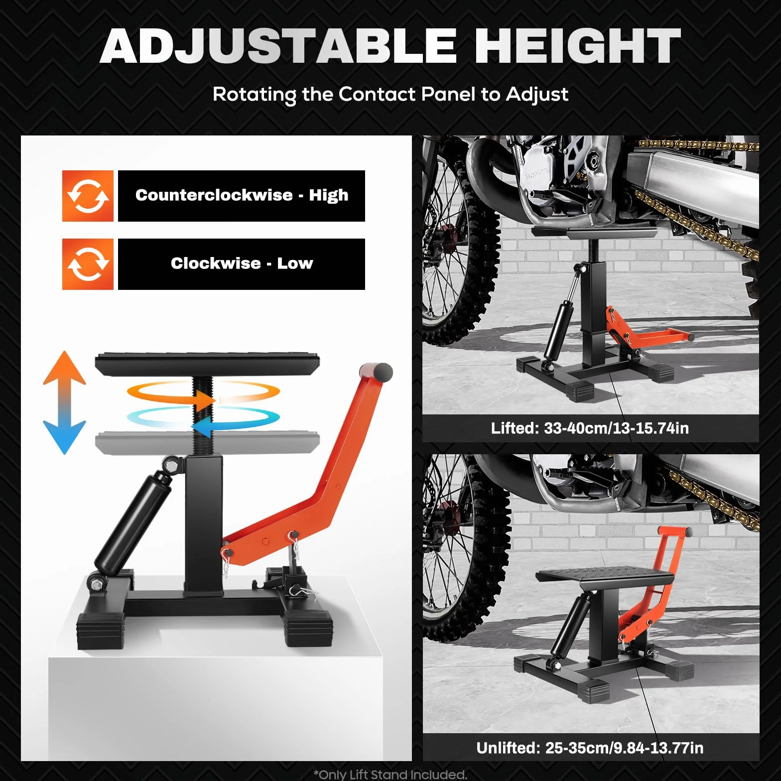 Soporte hidráulico para motocicleta de hasta 400 kg, altura ajustable de 25 a 40 cm, soporte de motor para el mantenimiento de motocicletas