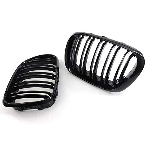 Parrilla delantera para parrilla de riñón de repuesto para BMW X5 E53 1998-2003 doble listón estilo deportivo negro brillante (negro brillante)