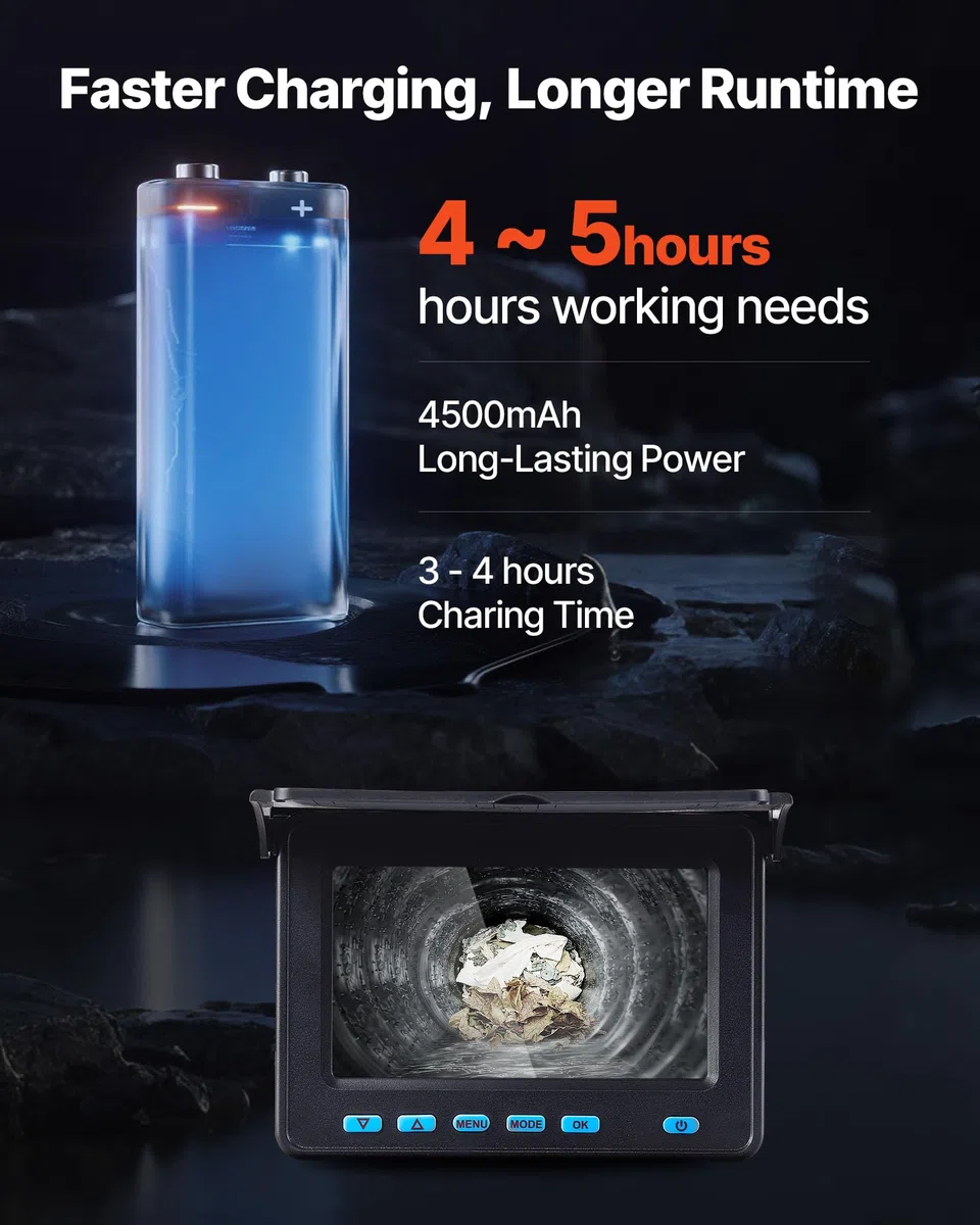 VEVOR Cámara de Inspección de Tuberías Cable de 30 m, Cámara Endoscópica con Pantalla a Color, Resistente al Agua IP68, con 6 LED, Tarjeta de 16 GB, Batería de 4500 mAh, para Alcantarillado Fontanería