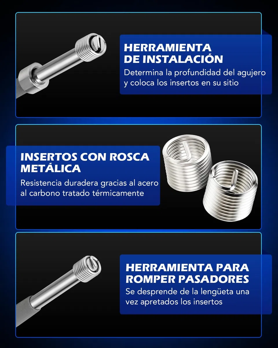 Orion Motor Tech 131 PCS Kits de Reparación de Roscas M5 M6 M8 M10 M12 Herramientas de Instalación para Reparar Agujeros de Tornillos Kit Helicoli para Automóvil