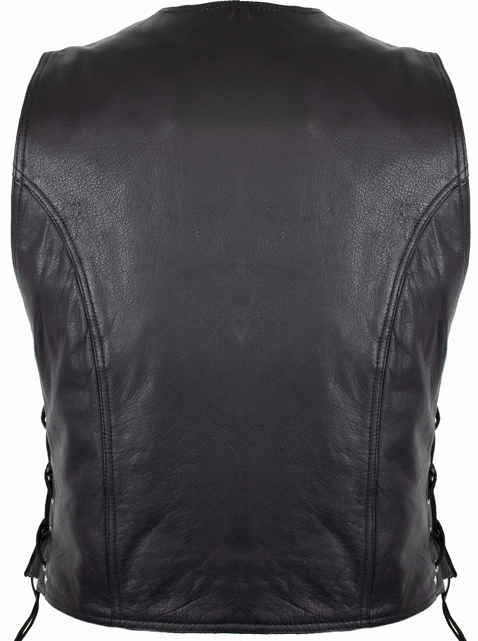 MDM Chaleco cuero moto hombre negro – estilo motero custom con botones de presión y cordones laterales
