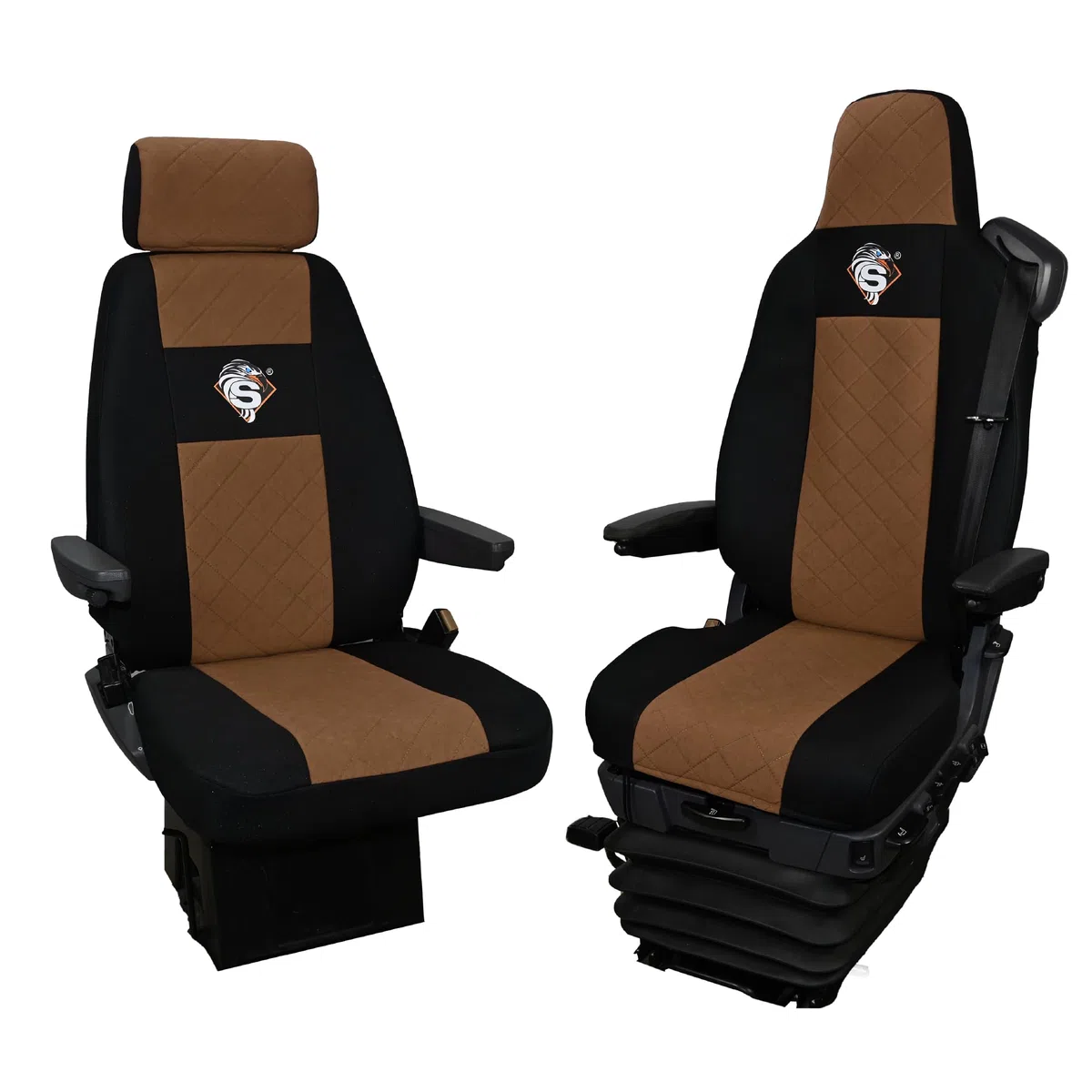 SABA Funda de Asiento para Scania Serie R Desde 2013, Serie S Desde 2017, Asientos Individuales, Asiento del Conductor Premium - CONFIGURACIÓN B Marrón Accesorios de protección