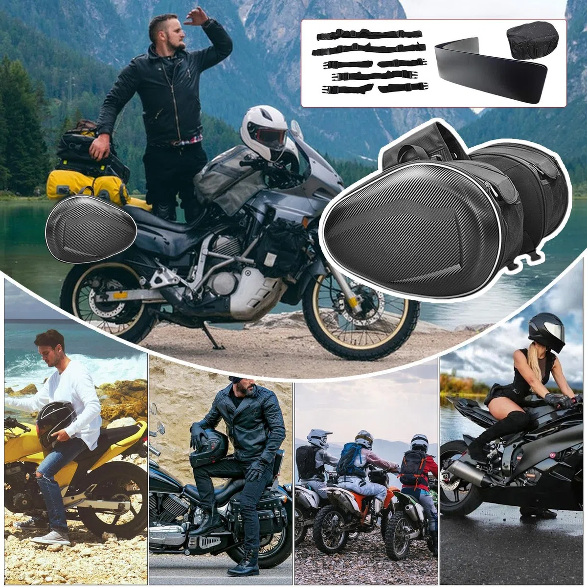 Maletín lateral de motocicleta, bolsa de sillín de motocicleta genérica | bolsa de almacenamiento extensible para cuero de la PU, bolsa de equipaje impermeable, bolsa trasera de gran capacidad, 2