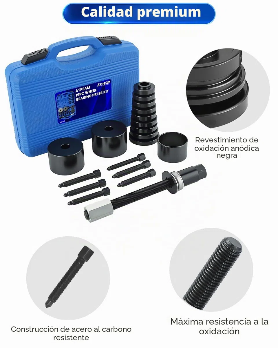 ATPEAM Juego de Herramientas Extractor de Rodamientos de 19 Piezas, Kit Universal para Extracción de Cojinetes de Rueda, Compatible con Volkswagen, Audi, BMW, Ford, Opel, Toyota