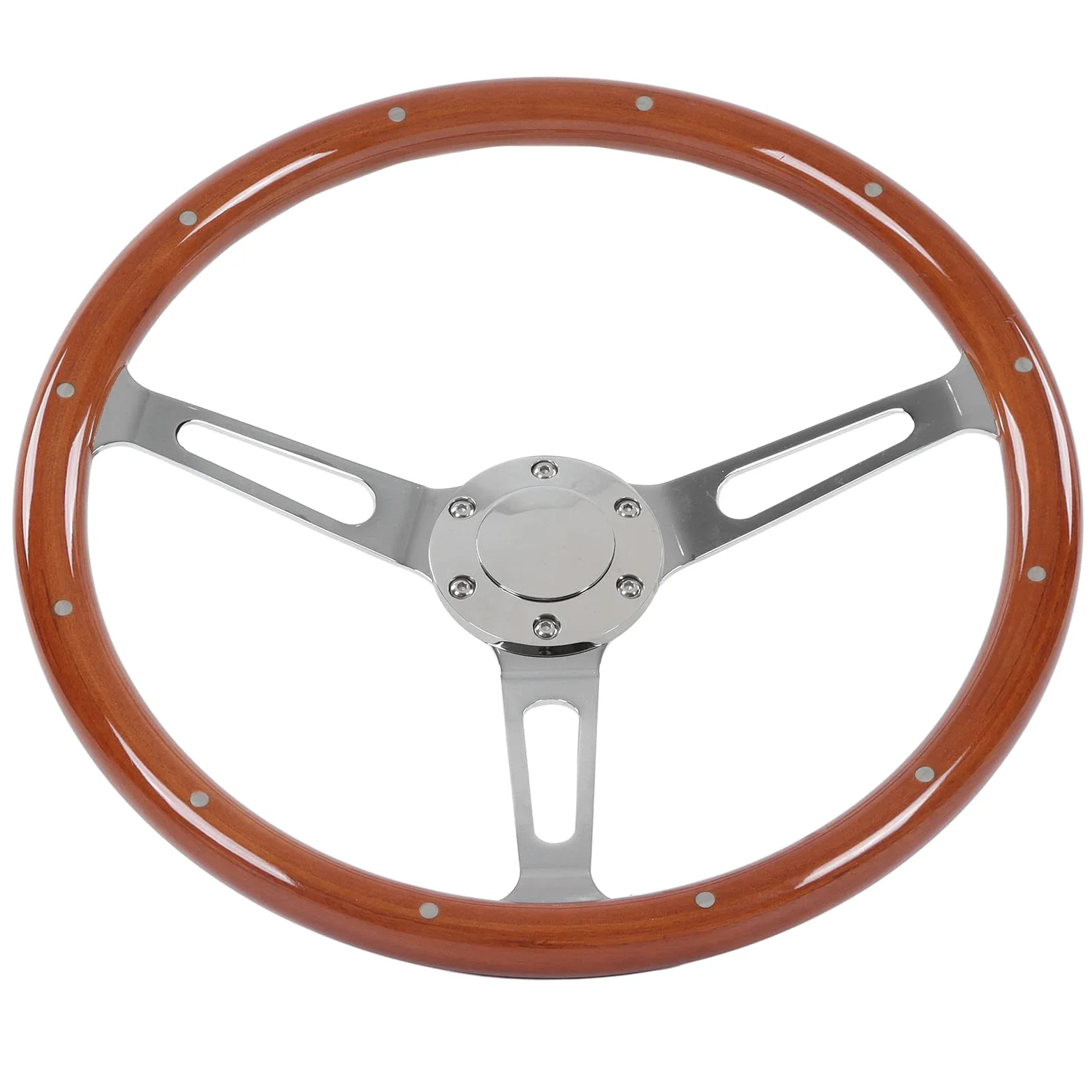 Uxsiya Volante Clásico, Volante Vintage Montaje de 6 Orificios Remachado 3 Radios Diámetro de 380 Mm para Modificación de Automóvil(marrón)