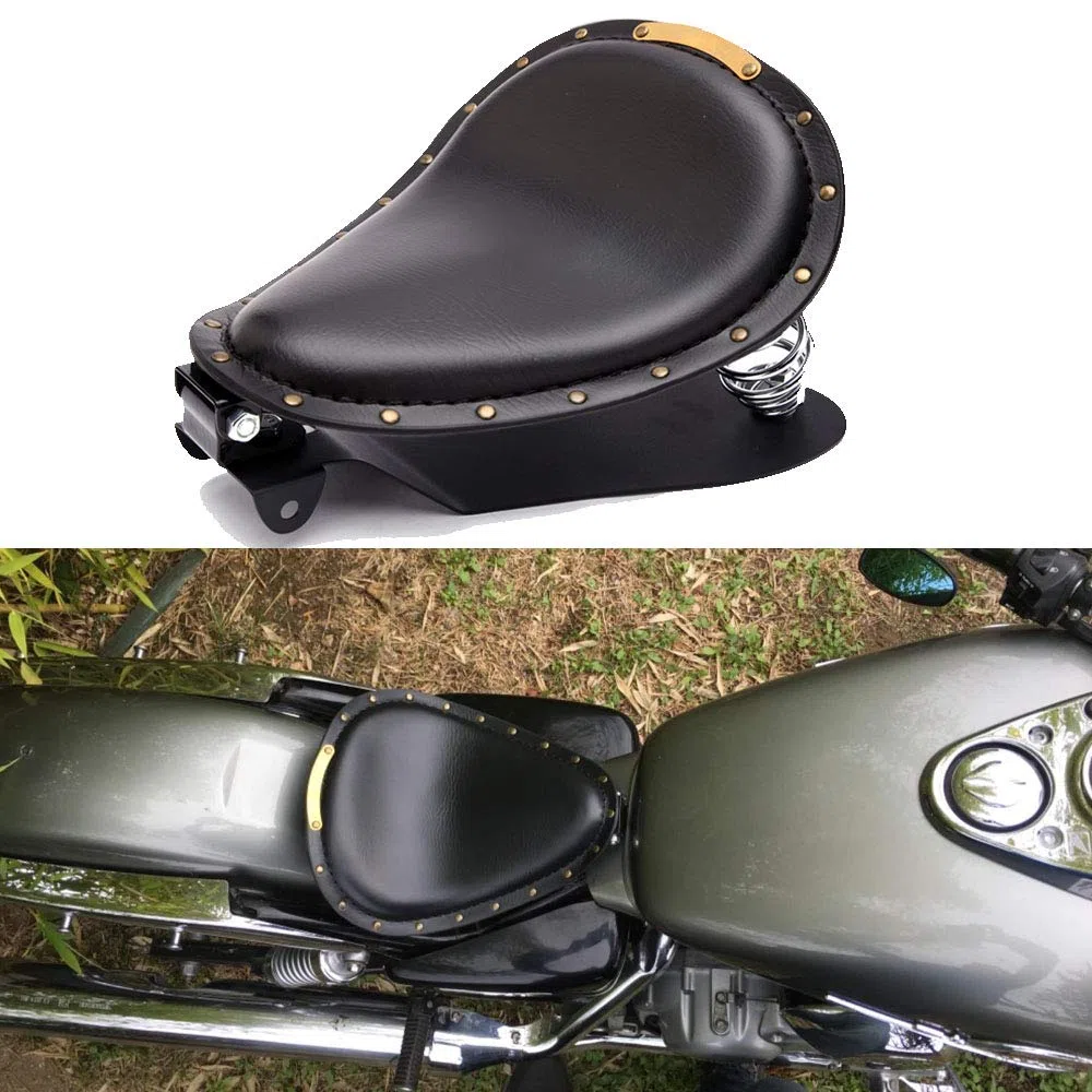 Asientos para moto, Negro asiento individual de cuero con resorte, para Sportster Forty-Eight 48 XL883 1200 Chopper Custom