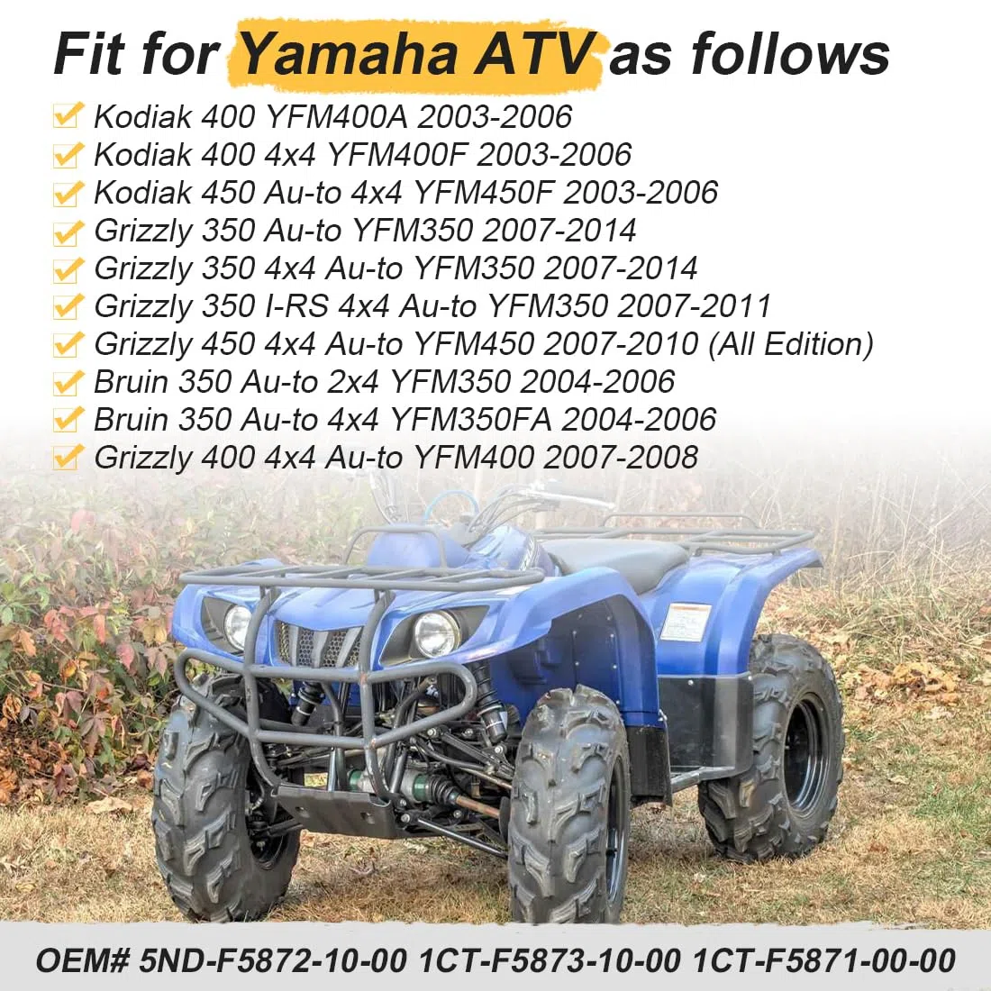 Kit de tubería de línea de manguera de freno delantero compatible con Yama-ha Kodiak 400 450 Grizzly 350 400 450 Bruin 350 Auto 2x4 4x4 2003-2014