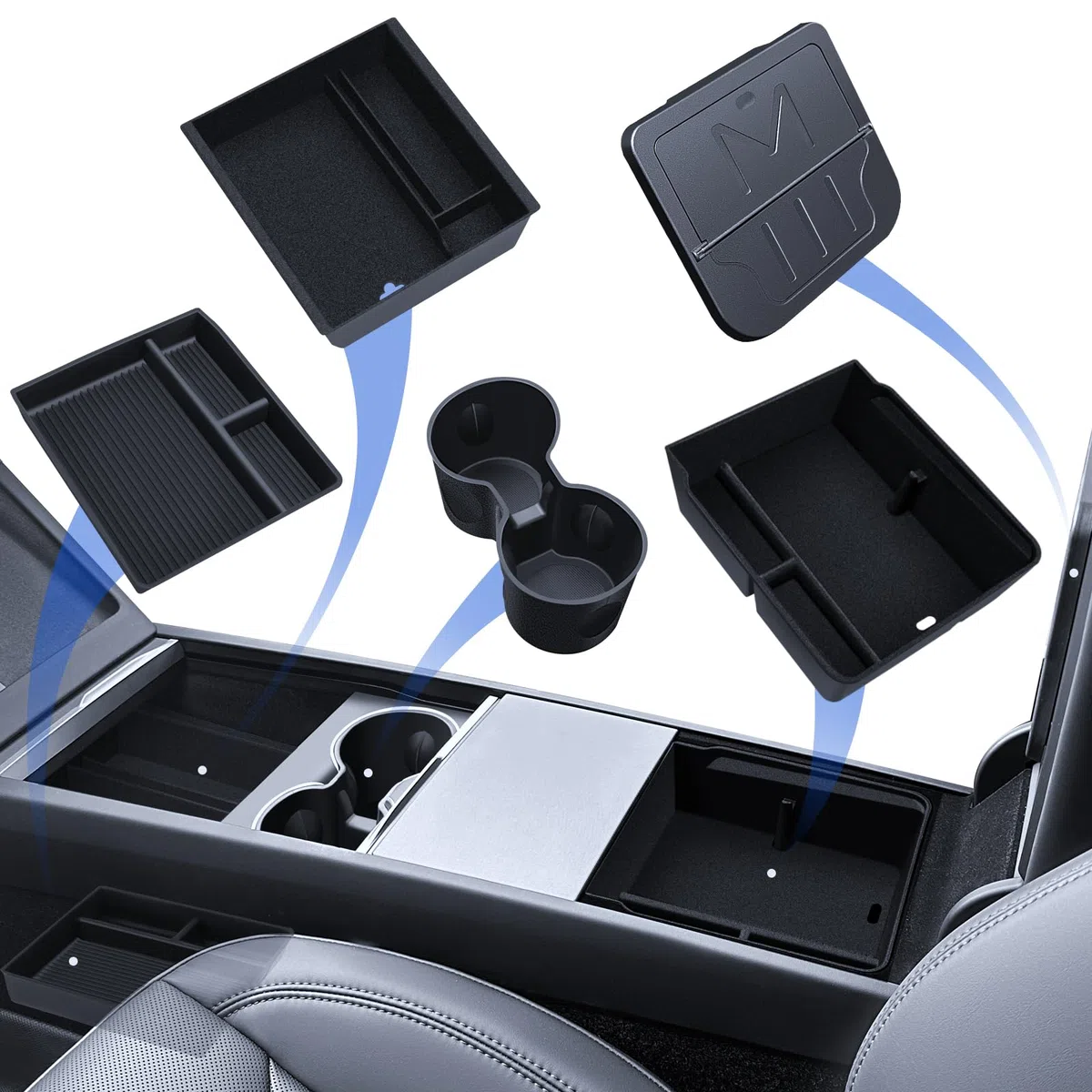 5 Pcs Accesorios para Tesla Model 3 2024-2026 Organizador de Consola Central, Bandeja de Silicona, Caja de Almacenamiento para Reposabrazos, Caja Oculta y Portavasos