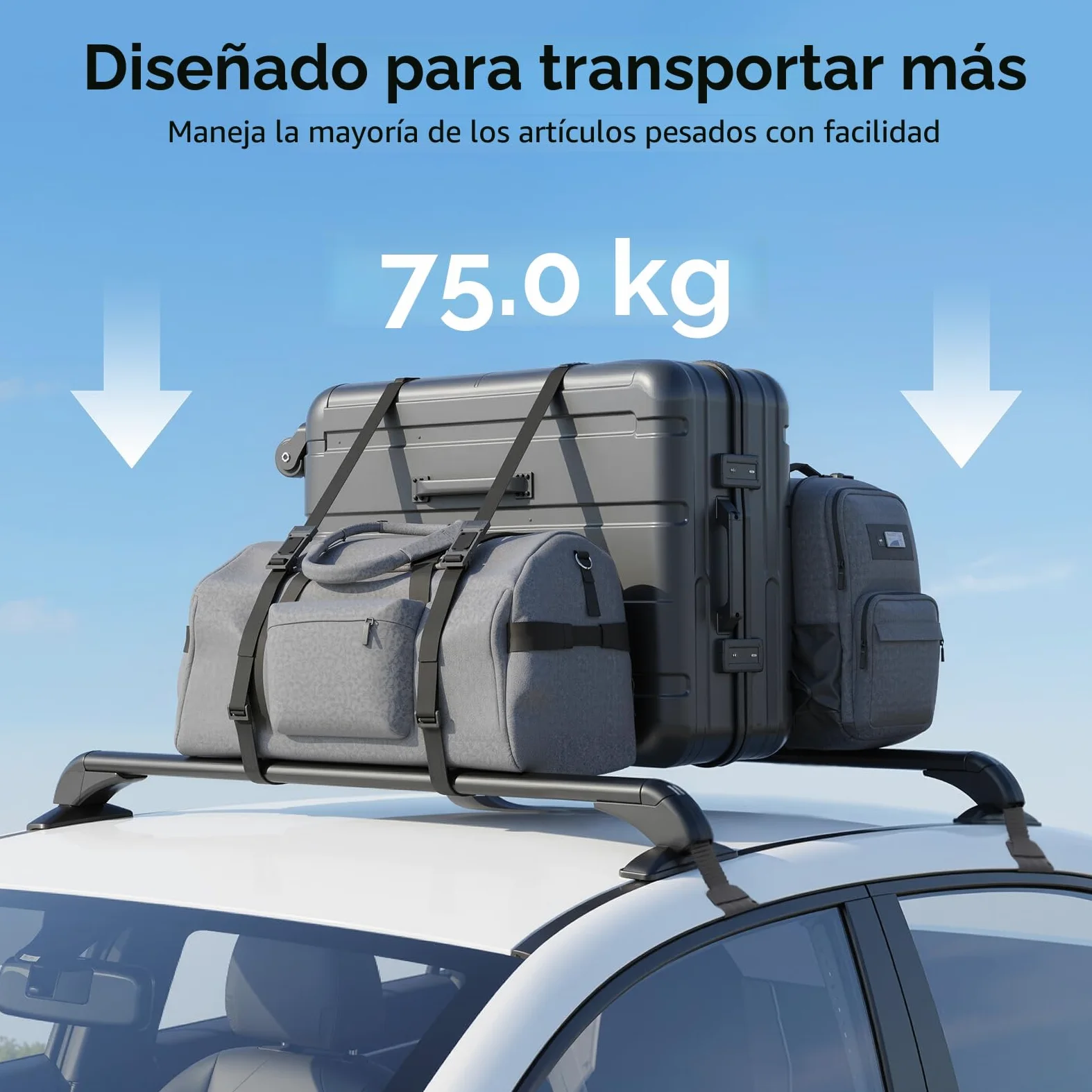 Barras portaequipajes transversales universales para coche, de aluminio, para vehículos de 4 o 5 puertas, carga máxima de 75 kg, color negro