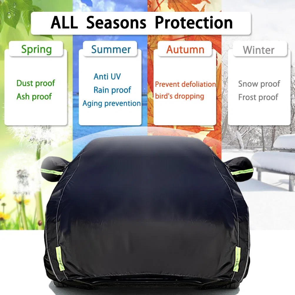 Media Cubierta de Coche Funda de Carrocería Cubierta de Parasol Funda de Nieve Cubierta de Parabrisas Impermeable Resistente a los UV Paño Poliéster 210D con Algodón Delgado (Sedán)