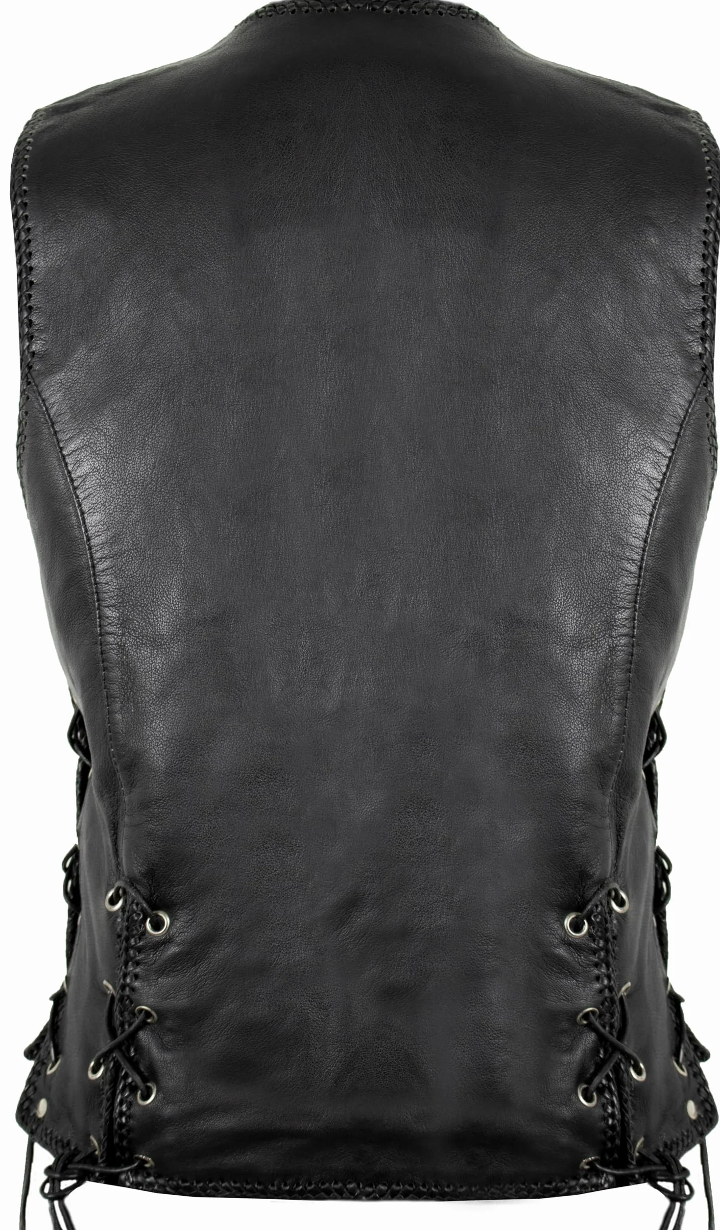 MDM Chaleco de cuero de cordero para mujer – Negro, Slim Fit, sin mangas, estilo biker