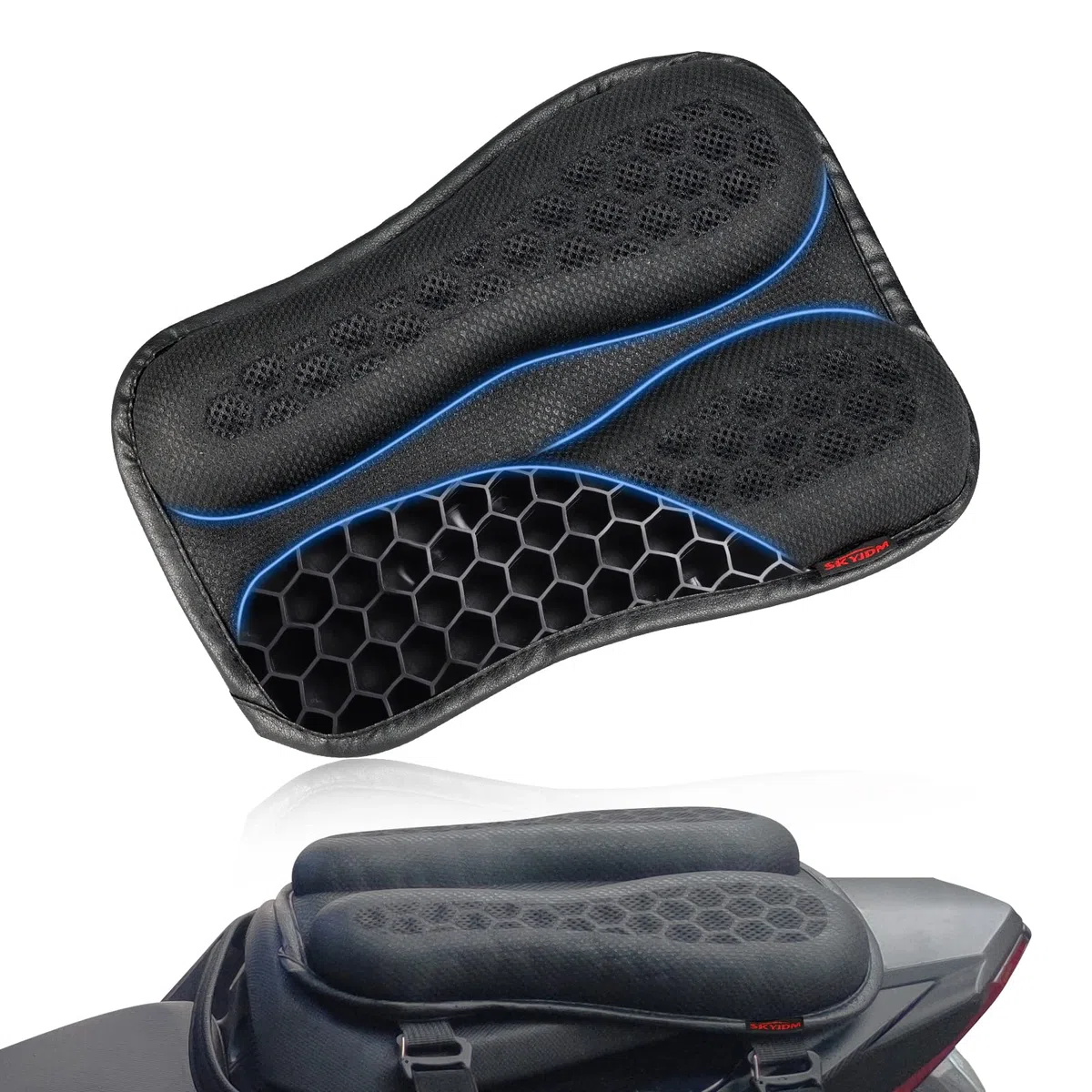 Cojín Plegable de Gel para Asiento Trasero de Pasajero de Motocicleta, Estructura de Panal 3D, absorción de Impactos y Almohadilla de Gel Transpirable para Viajes Largos, Talla S