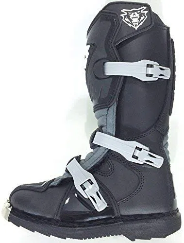 MOTORBIKE WULFSPORT WULF KIDS LA MX ENDURO BOOTS Motorcycle Motocross Cub LA Junior Quad ATV BMX MTB Off Road Sport Racing Armour Boots BLACK (UK 6 / EU 39)