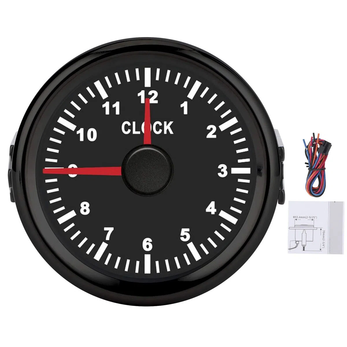 KIMISS Instrumento de Calibre de Reloj Universal de 2 Pulgadas 0-12 Horas con Luz de Fondo Roja para 12 V/24 V, Bote, Yate, Motocicleta-Diseño Impermeable y Antifog