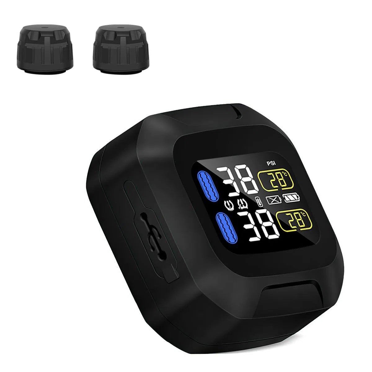 OBEST TPMS Sistema de Monitoreo de Presión de Neumáticos de Motocicleta, Probador Inalámbrico de Temperatura de Neumáticos, Alarma de Fuga de Aire,Carga USB
