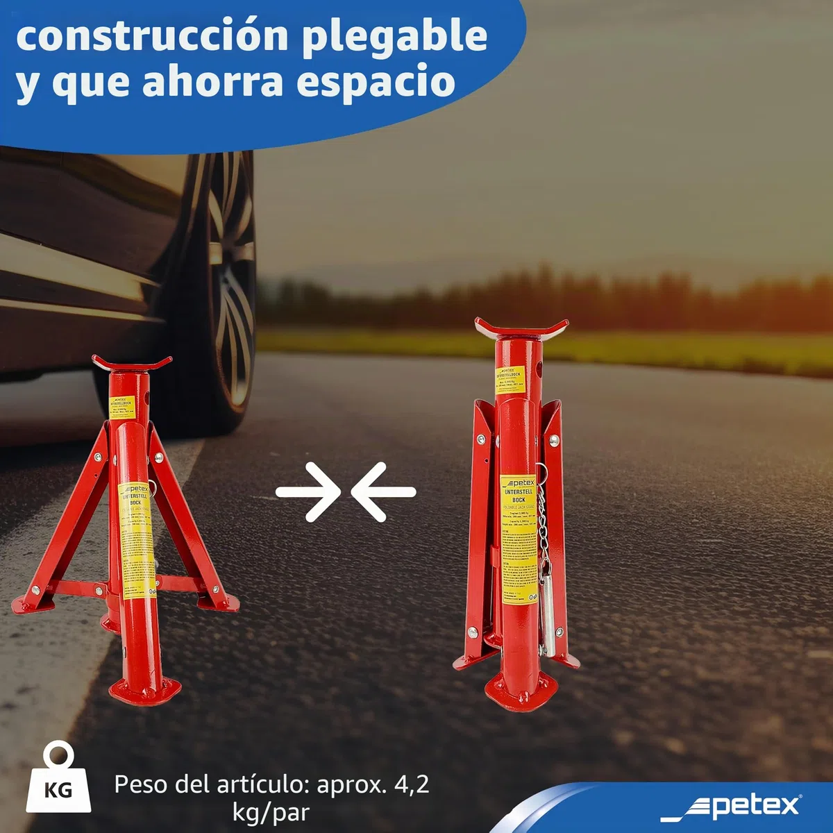 PETEX Juego de 2 caballetes Ajustables y Plegables, 3 t, Color Rojo