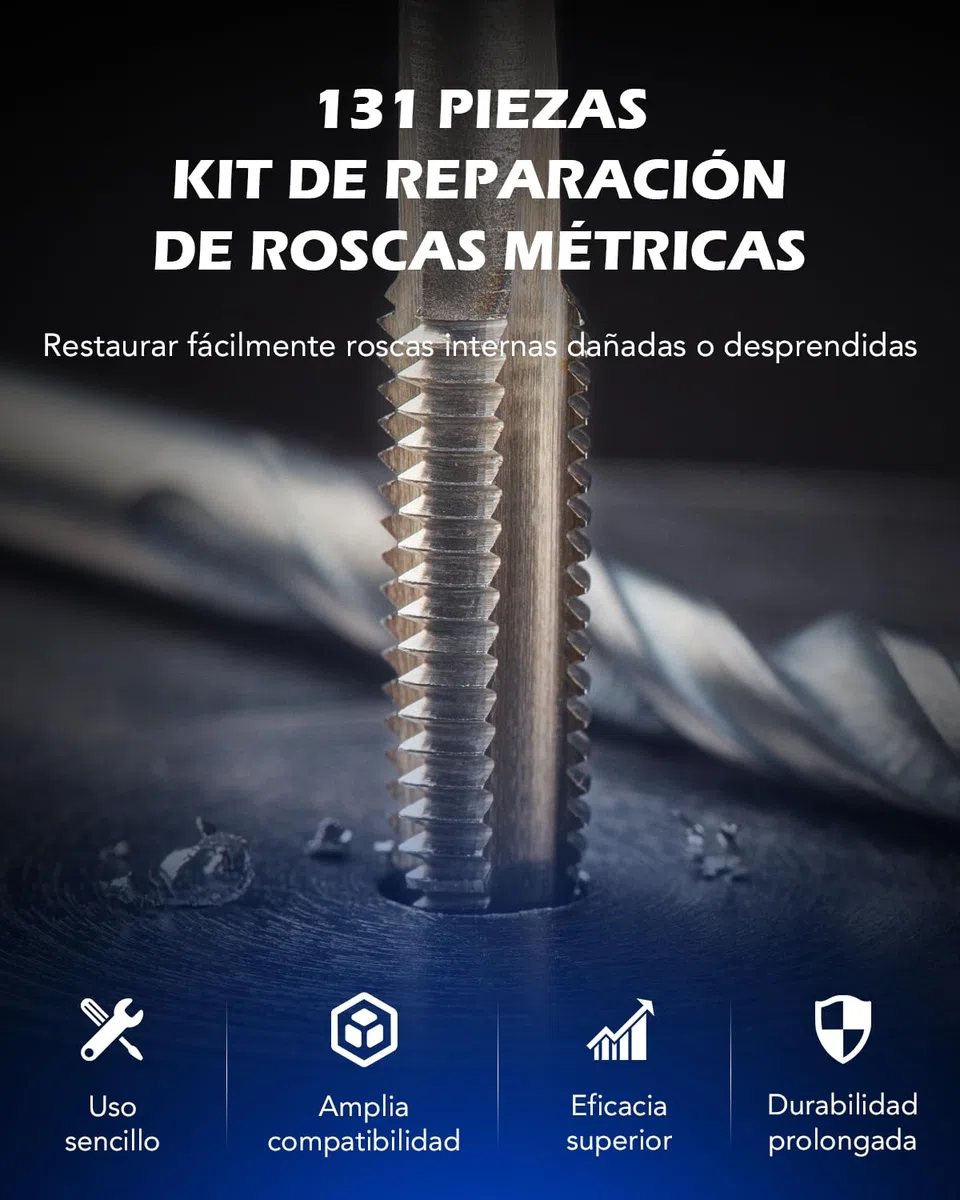 Orion Motor Tech 131 PCS Kits de Reparación de Roscas M5 M6 M8 M10 M12 Herramientas de Instalación para Reparar Agujeros de Tornillos Kit Helicoli para Automóvil