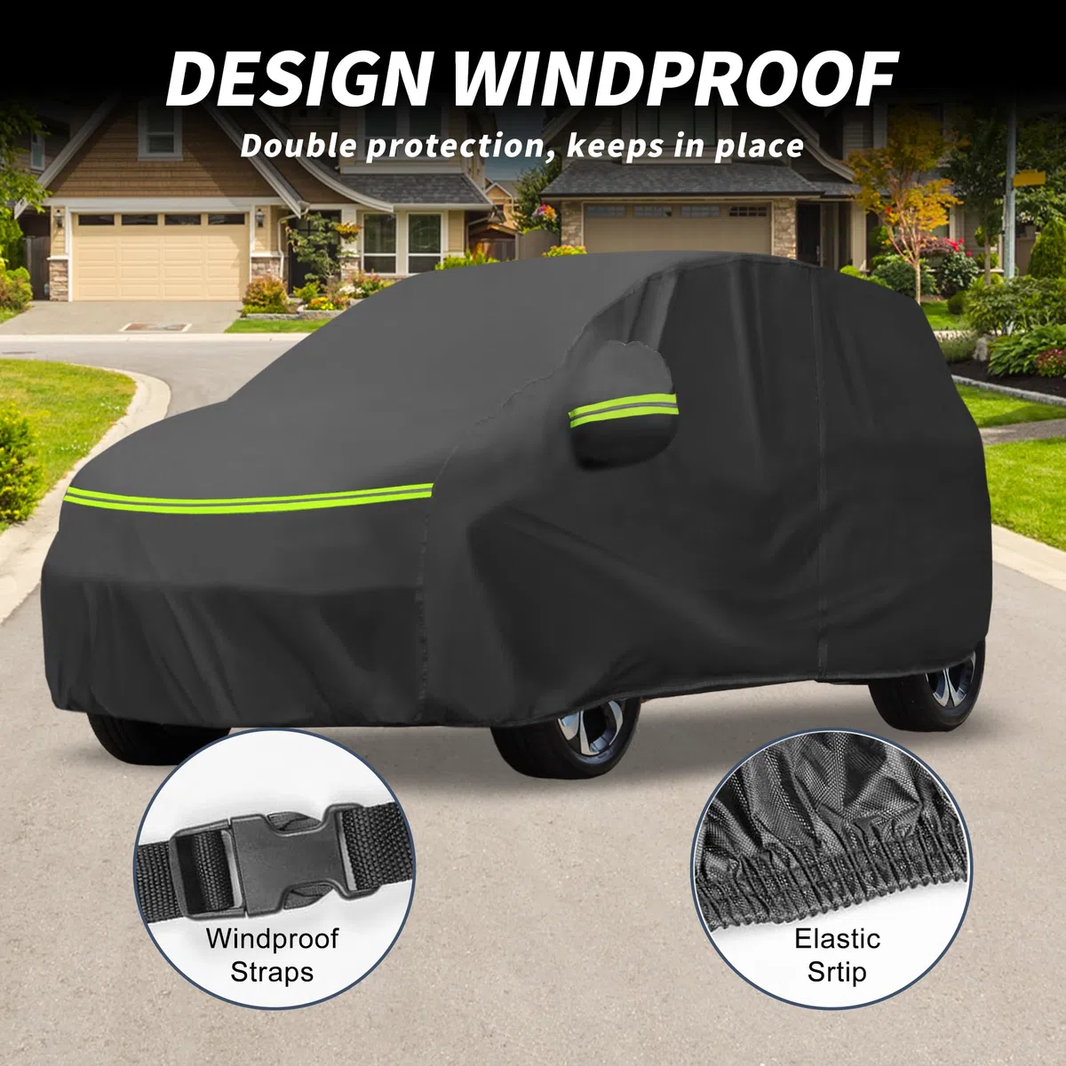 A ABSOPRO Funda de Coche para Citroen C3 II/III 2017-2023 210D-PU Exterior Cubierta Completa Todo Clima Impermeable a Prueba de Viento Protección Solar con Cremallera Negro