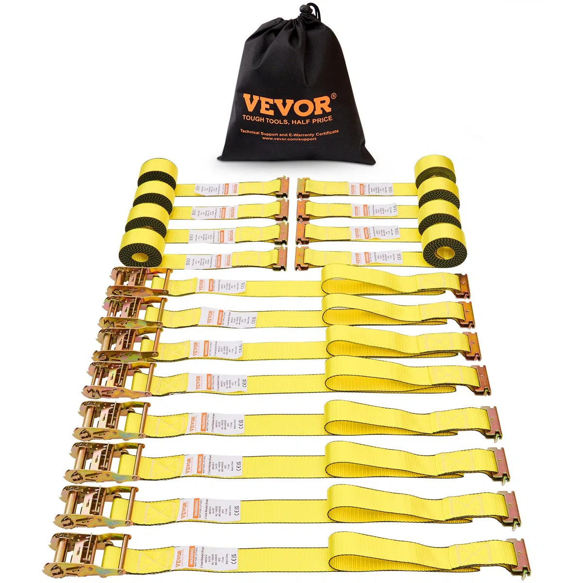 VEVOR Correas de Amarre con Trinquete E-Track 0,05 x 4,6 m Correas de Pista E 8 Piezas Cinturón de Poliéster y Trinquete de Acero Amarre de E-Track para Motocicletas Portaequipajes Camiones Remolques