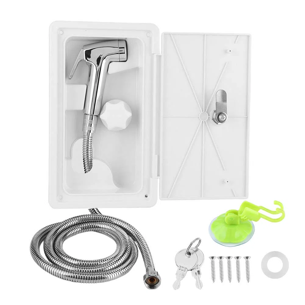 Akozon RV Kit de ducha al aire libre Cabezal de ducha caliente y fría con 2 llaves para barco marino RV Caravana Accesorios para autocaravana Ducha al aire libre Autocaravana
