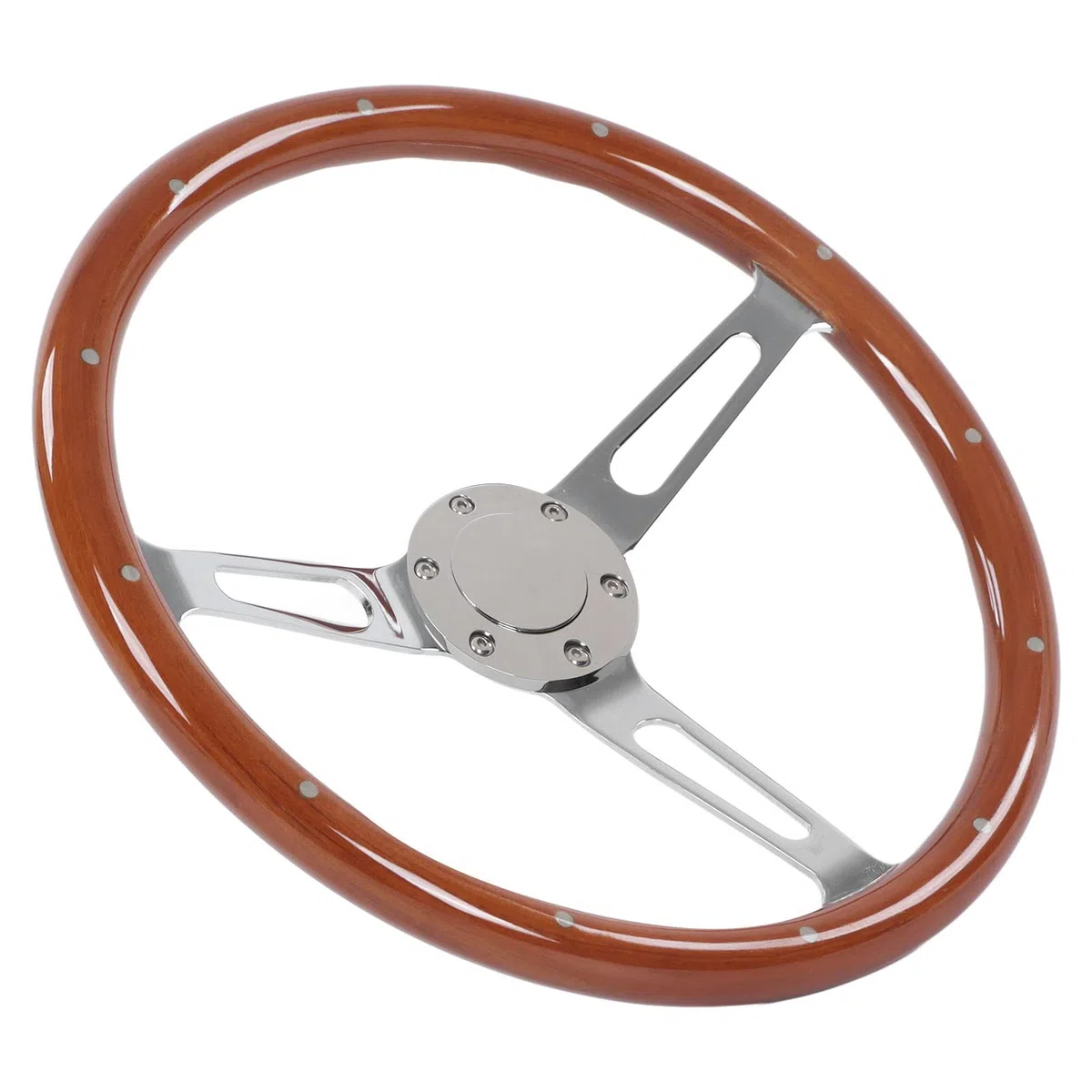 Uxsiya Volante Clásico, Volante Vintage Montaje de 6 Orificios Remachado 3 Radios Diámetro de 380 Mm para Modificación de Automóvil(marrón)