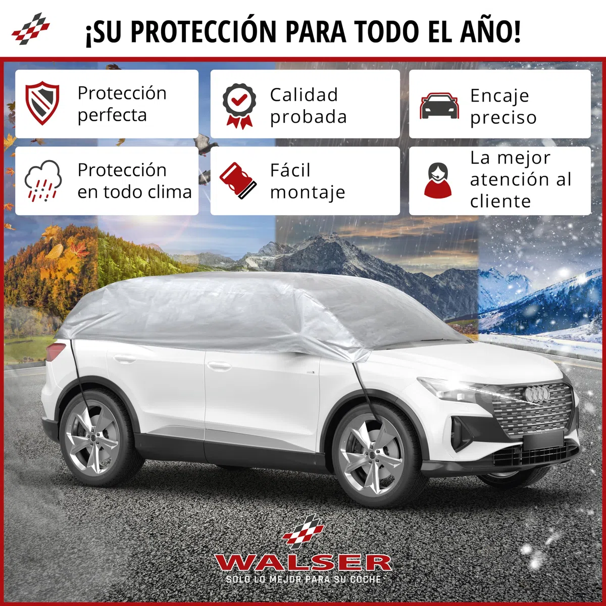 WALSER Lona para coche All Weather, 100% Lona impermeable para coche, cubierta semicubierta Talla 1 Auto plateado