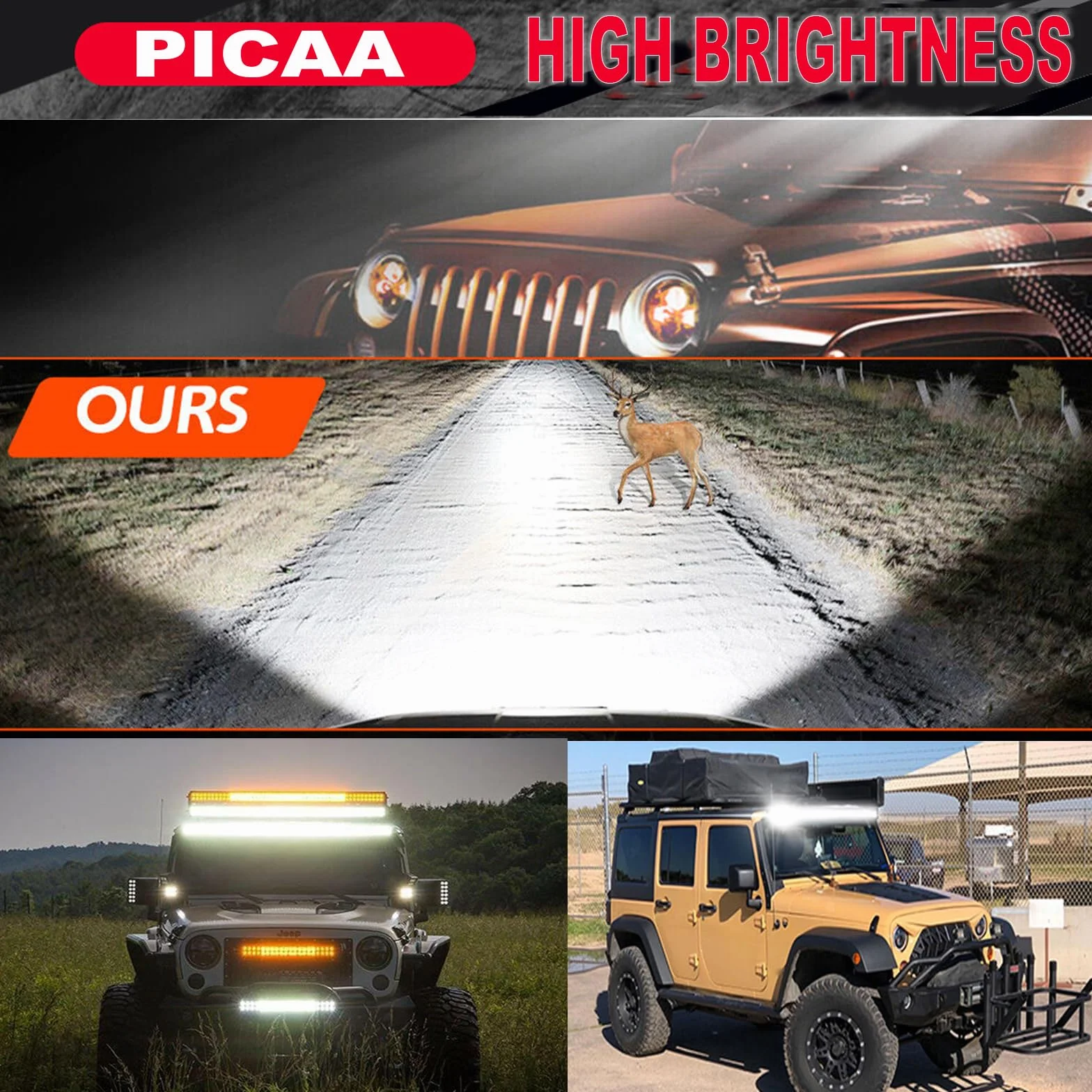 PICAA Barra LED 4x4 22 Pulgadas 270W con DT Cableado Kit, Tri-Fila Luz de Trabajo 12V 24V 6000K Blanco para Coche, Camión y Todoterreno
