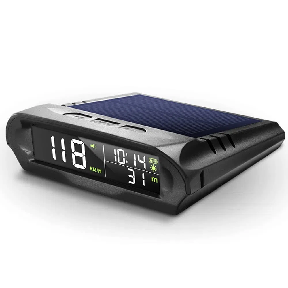 HUIOP Pantalla HUD del automóvil,Pantalla Frontal inalámbrica para Coche, velocímetro Digital GPS Solar con Pantalla LCD, Alarma de Exceso de Velocidad, KMH/mph, Tiempo/altitud/Temperatura/Pantalla