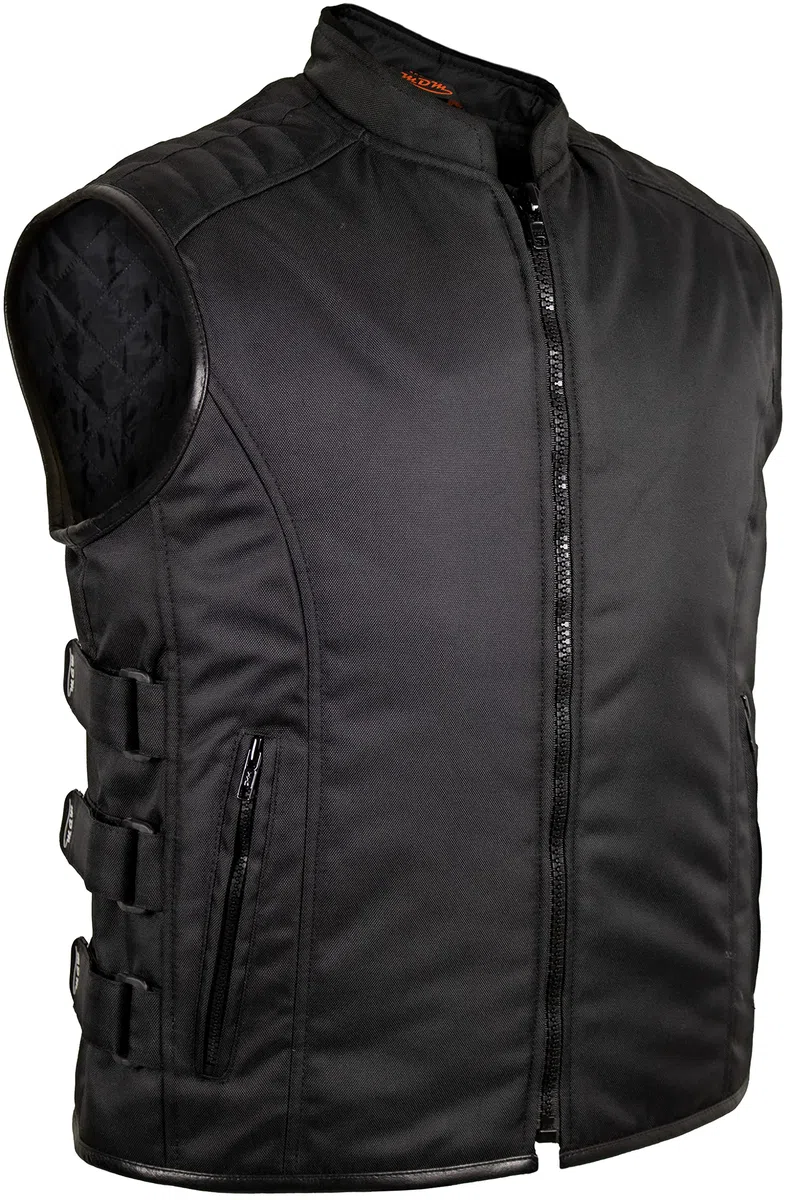 MDM Chaleco Biker de Tela – Negro, Cortaviento y Repelente al Agua, Laterales Ajustables, Hombros Acolchados, Bolsillos Interiores y Exteriores