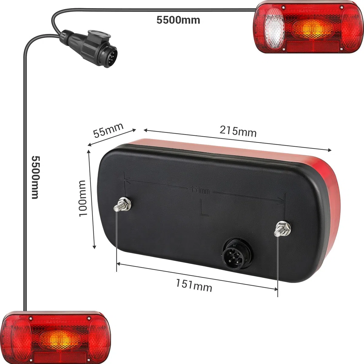 MAMIZO Juego de Pilotos Traseros Remolque, Luces para Remolque de 13 Pines, kit Luces Remolque Genéricas 12V con 6 Funciones/Juego de Cables de 5,5m*2/Certificado E