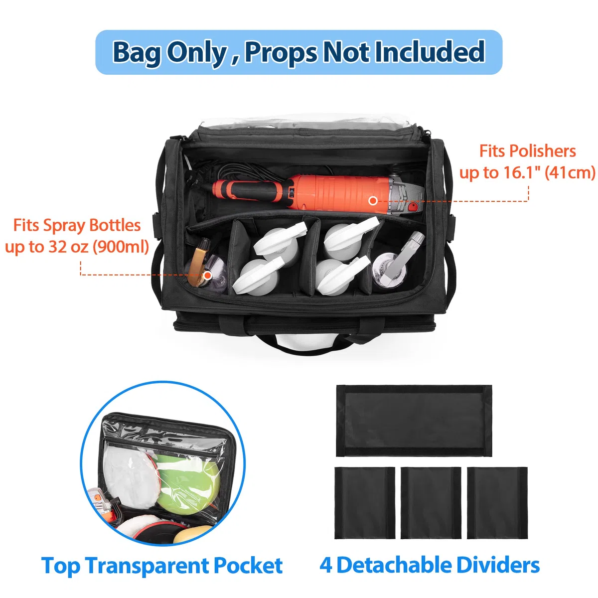 samdew Bolsa de Detalles Grande, Organizador de Detalles para Almacenamiento de Suministros de Detallado Automático, Caddy de Limpieza de Coches para Herramientas de Lavado de Vehículos, Solo Bolsa