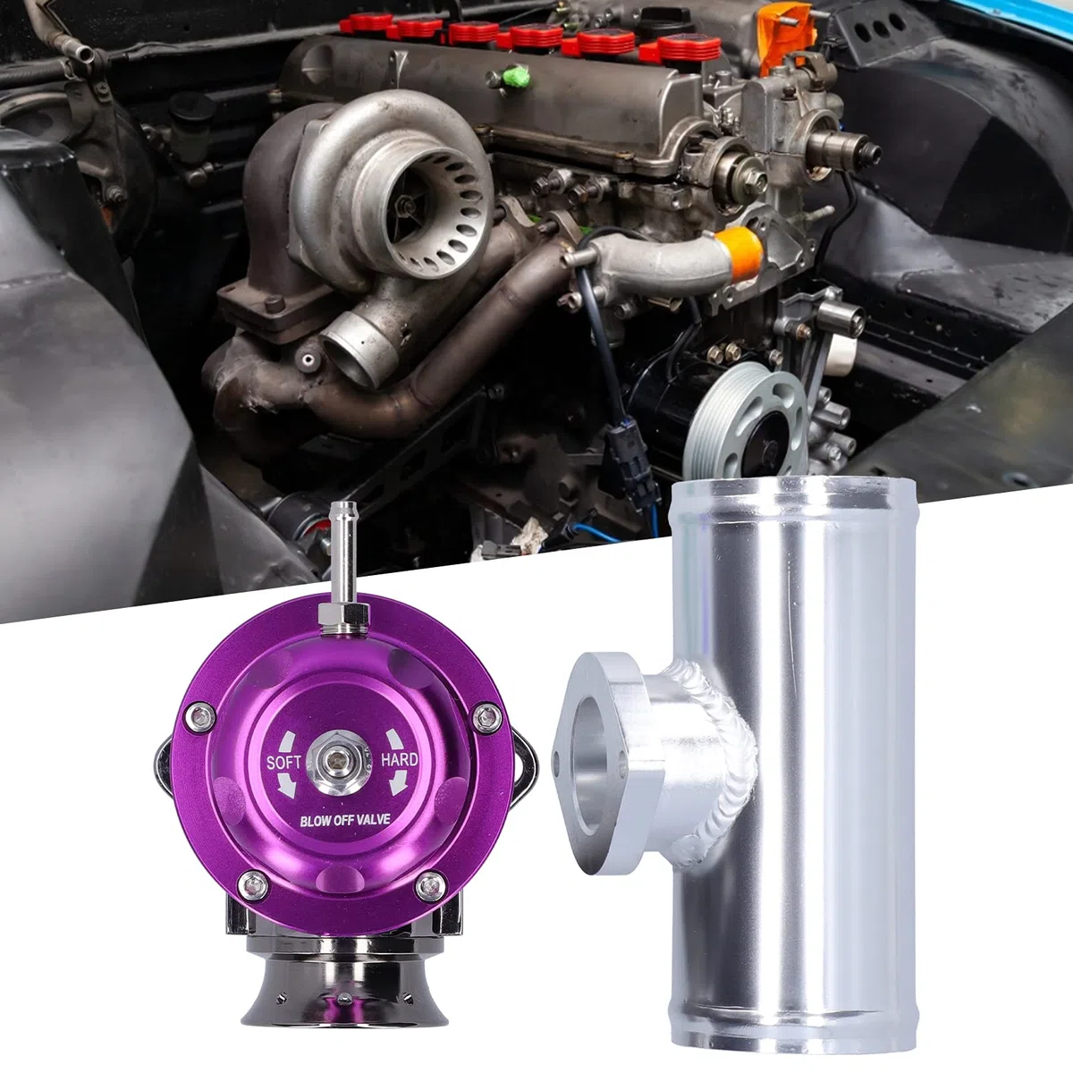 Válvula de descarga turbo de palanquilla de aluminio, tubo de brida de 2,5 pulgadas TipoRS Válvula de descarga universal Accesorio para automóvil SDDBOVGRSBL FPG250(Violeta)