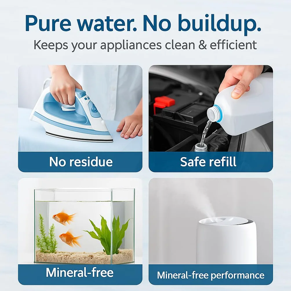 GiDeli Agua desmineralizada, 25 l, agua destilada para planchas, baterías, radiadores, humidificadores, acuarios y laboratorios, agua sin cal, inodoro, transparente