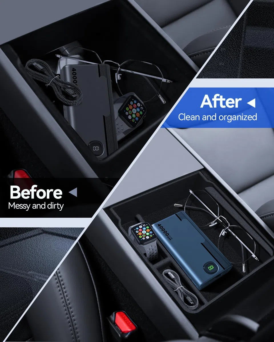 5 Pcs Accesorios para Tesla Model 3 2024-2026 Organizador de Consola Central, Bandeja de Silicona, Caja de Almacenamiento para Reposabrazos, Caja Oculta y Portavasos
