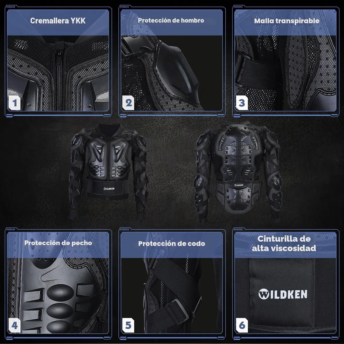 Wildken - Chaqueta de Armadura para Motocicleta, Chaqueta para Moto, Chaleco de protección, Equipo de Moto, Cross Scooter, MTB Enduro para Hombre o Mujer