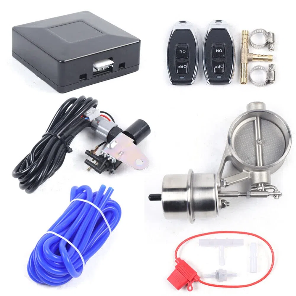 Válvula de escape de acero inoxidable, válvula de escape eléctrica, kit de mando a distancia cerrado al vacío, válvula de tubo de escape de 2,5 pulgadas, 63 mm.